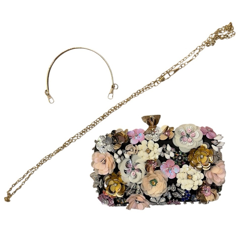 bebe Los Angeles New 3D Multi Embellished Daisy Viral Clutch Bag Prom Night - Picture 9 of 9